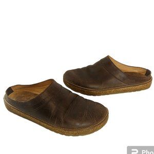 Haflinger Travel Neo Clog Leather Clog Shoe Cork Mule Slip On Brown